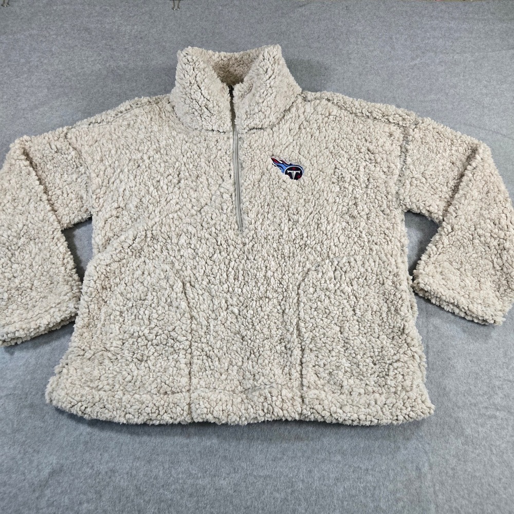 NFL Team Apparel Tennessee Titans Sherpa Fleece Quarter Zip Pullover Cream Large